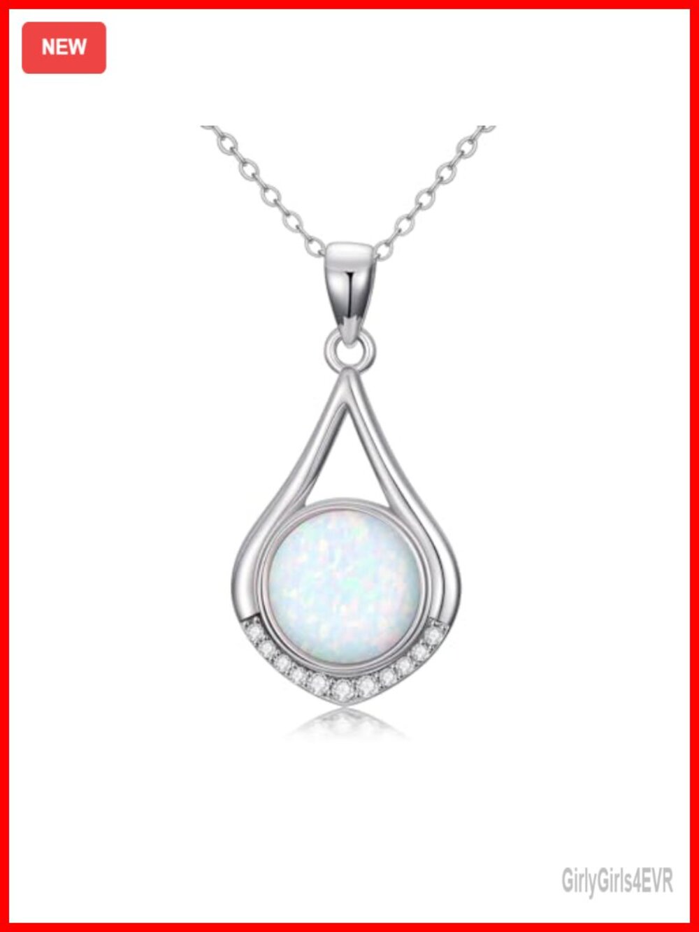 925 Sterling Silver Opal & Diamond Pendant Necklace 16+2 Extend